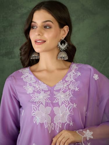 Image of Naixa Women's Rayon Embroidered Straight Kurta with Pant and Dupatta Sets (NX-740)
