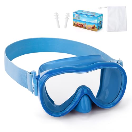 Kids Swim Goggles with Nose Cover, Anti-Leak Swim Mask with Elastic Fabric Strap, UV Protection Swimming Goggles for Kids