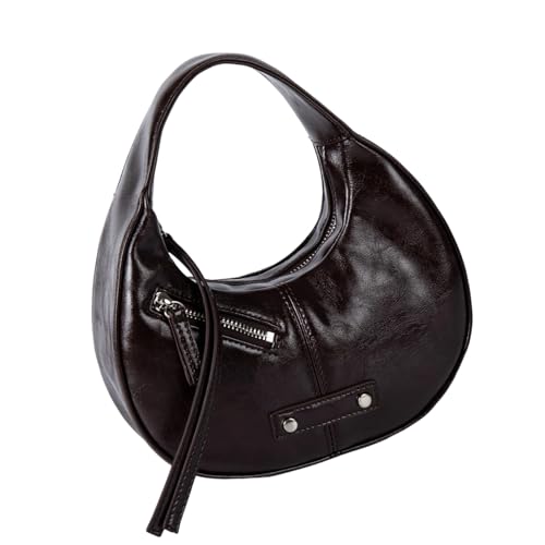 Sac à bandoulière en cuir croissant pour femme à fermeture éclair