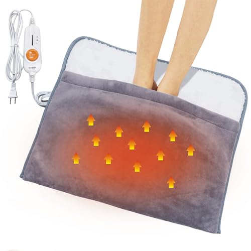 Gintao Heated Electric Foot Warmers for feet,22"×20" Foot Heating Pad,Soft Flannel Sherpa Feet Warmers for Women and Men,ETL/FCC Certified, 2H Auto Shut Off,3 Temperature Setting, Perfect Gifts, Gray