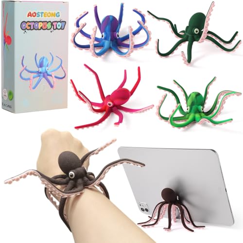 AOSTEONG Octopus Fidget Toy with Suction Cups – Silicone Stress Relief and Sensory Play Desk Toy, Bendable Tentacles for Creative Poses, Portable Gift for Kids, Teens and Adults (1Pc-Brown)