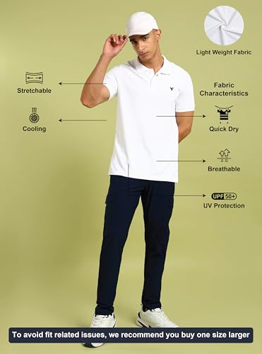 Image of TECHNOSPORT Men's Solid Slim Fit Polo Collar T-Shirt MATPIQ Half Sleeve Button Polyester for Gym Running Workout UPF50+ Anti Odour