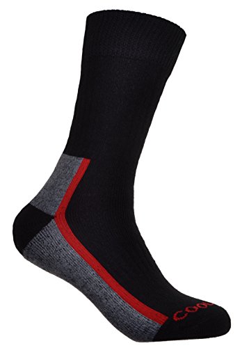 2 Pairs of Mens Thick Cotton Coolmax Socks - Hiking, Walking,Black, L