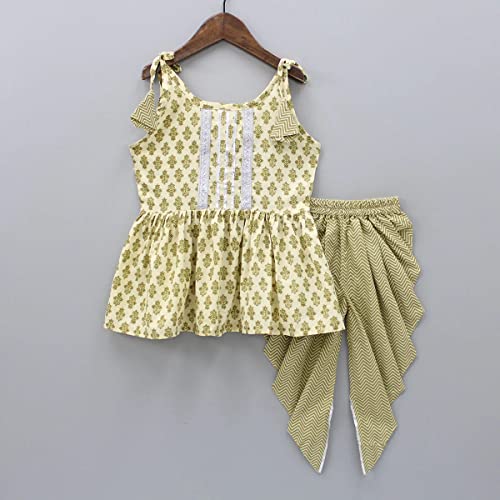 Image of Prawah Kids Girl's Rayon Patola Printed Crop Top With Patiyala Dhoti Set