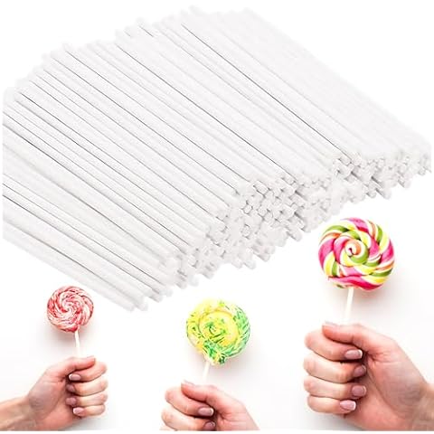 6 inch Paper cake pop sticks, cake pop sticks, sticks for cake pops, Lollipop Sticks, Sucker Sticks for Cookies, Rainbow Candy, Chocolate, Cake Topper 100 Pack White Cover