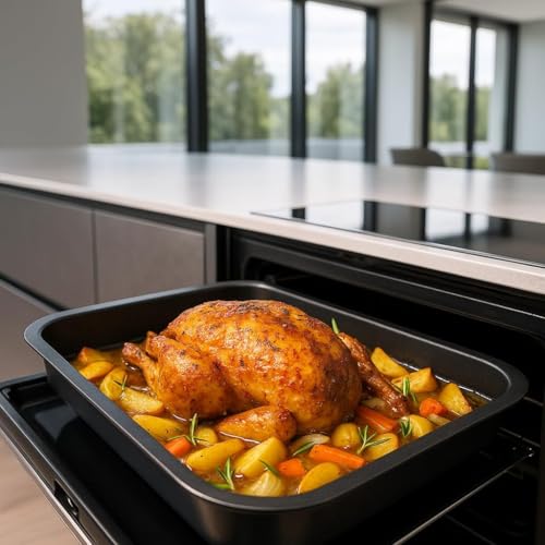 Space Home - Non Stick Baking Trays Set of 3 - Deep Roasting Tin, Large Oven Tray - Roasting Trays for Oven - Premuim Non-Stick Coating, Cooking and Roasting - Non Stick Deep Oven