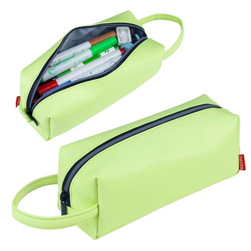 Image of Fmeida Pencil Case Pencil Bag Green Pencil Pouch PU Leather Pen Case Pen Holder Stationery Organizer Pouch Zipper Bag for Pencils Pens Markers Makeups
