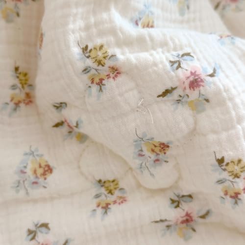 Image of BuLuTu Shabby Chic Floral Quilt for Full Size Bed Blankets Muslin Cotton Summer Quilts Lightweight Soft Kids Comforter for Girls Teens Azalea Pattern, 79 inchx90 inch, 3.9 Pounds, No Pillowcases