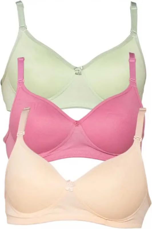 Image of Women's Cotton Blend Lightly Padded Full Coverage Wirefree T-Shirt Bra Combo Pack of 3