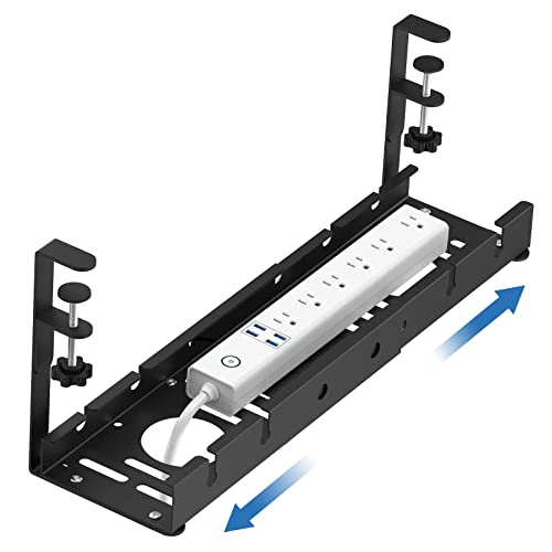 Bandeja para gestión de cables bajo escritorio extensible metálica sin taladro con abrazadera y soporte retráctil para cables miniatura 1