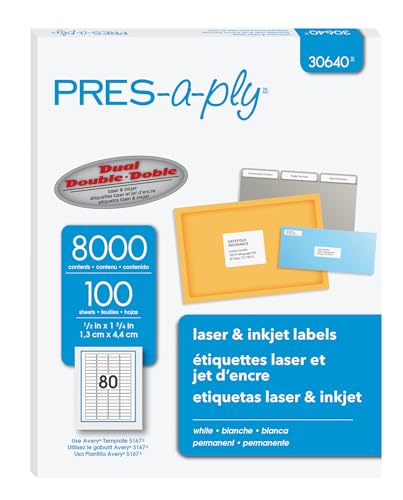 PRES-a-ply Labels for Laser & Inkjet Printers, 5 x 1.75, White, Box of 8000 (30640)