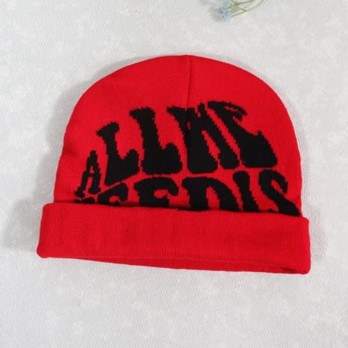 2THESTARS Y2K Beanie for Men Women Knitted Hat Winter Cap Streetwear Design Warm Casual Skullies Cold Weather Knit Outdoor - Red — view 3