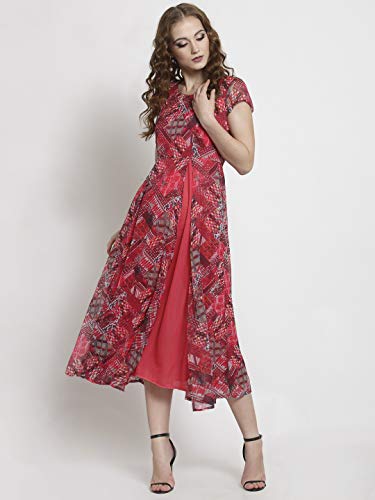 Image of Sera Red Fit and Flare Front Slit Dress