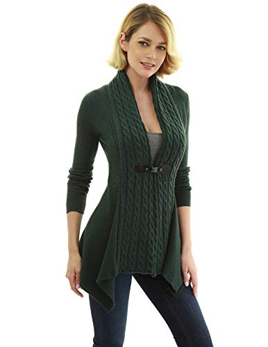 Amélieboutik Women Buckle Braid Front Cardigan (Dark Green Medium) #TOP29