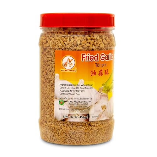 Flying Horse Crispy Fried Garlic – 16 oz (1 lb) | Premium Golden Brown Crunchy Garlic | All-Natural, No Preservatives, Ready-to-Use Topping for Salads, Soups, Noodles & More
