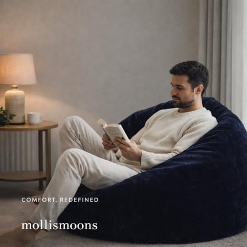 Image of Mollismoons Faux Fur Bean Bag Chair Cover for Adults & Kids | Luxury Lounger & Round Floor Sofa Seating | Modern Cozy Feel | No Beans Included