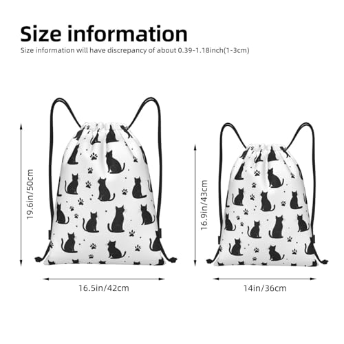 Drawstring Backpack - Black Cool Cat Paw Print Sports Gym Sackpack String Bag For Women Men, Lightweight Draw String Back Bag For Workout Travel2