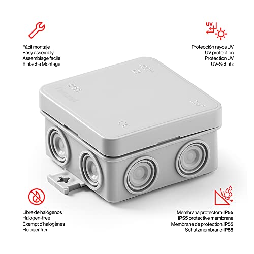FAMATEL – Wasserdichte Abzweigdose Minibox IP55 | Druckdeckel | 75x75x39 | Grau