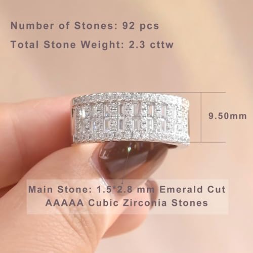 AAAAA Cz Wedding Bands for Women 925 Sterling Silver Emerald Wide Band Rings Anniversary Eternity Ring Size 5-102