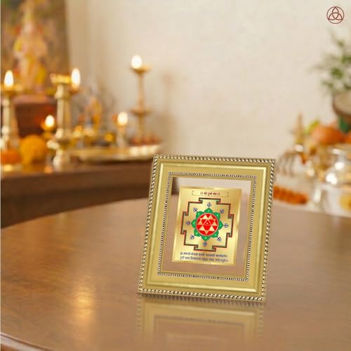 Image of DIVINITI Siddh Energised Durga Yantra | 24k Gold Plated Foil Powerful Protection Vastu Frame for Home, Office & Puja Room | Spiritual Yantra for Positive Energy, Protection & Prosperity (12 X 11 CM)