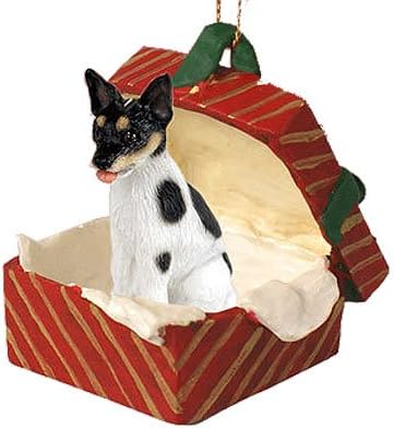 Rat Terrier Dogs Red Gift Box Christmas ORNAMENT by Conversation Concepts