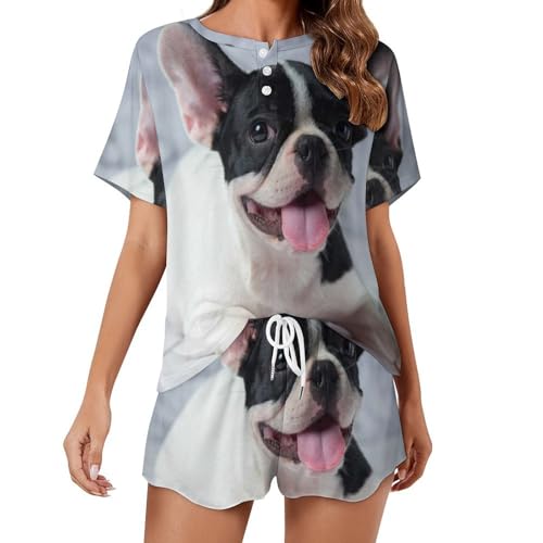Pyjama bouledogue mignon femme vêtement nuit contre chaleur ete