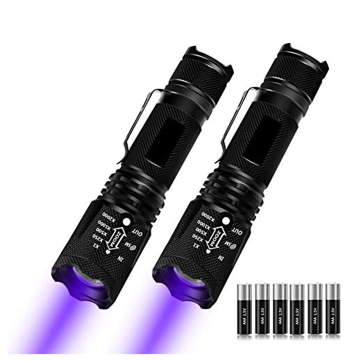 Linterna Táctica y UV 2 en 1, morpilot 2 Paquete Linterna LED 500LM, Linterna Ultravioleta, Luz UV con 4 Modos, Zoom IN/OUT, 395nm, Aluminio, Anti-caída, Impermeable IPX4, 3 Baterías Incluidas