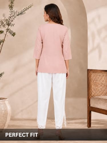Image of Leriya Fashion Trousers for Women | Cotton Ethnic Palazzo Pants with Lace Embroidery | Elastic Waist Wide Leg Casual Women Trousers | Comfortable Summer Woman Trouser Pants
