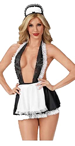 Shangrui Costume Fille Uniforme Cosplay Profonde V Halter Dentelle Fille Jupe Clubwear,Noir03,Taille unique Cover