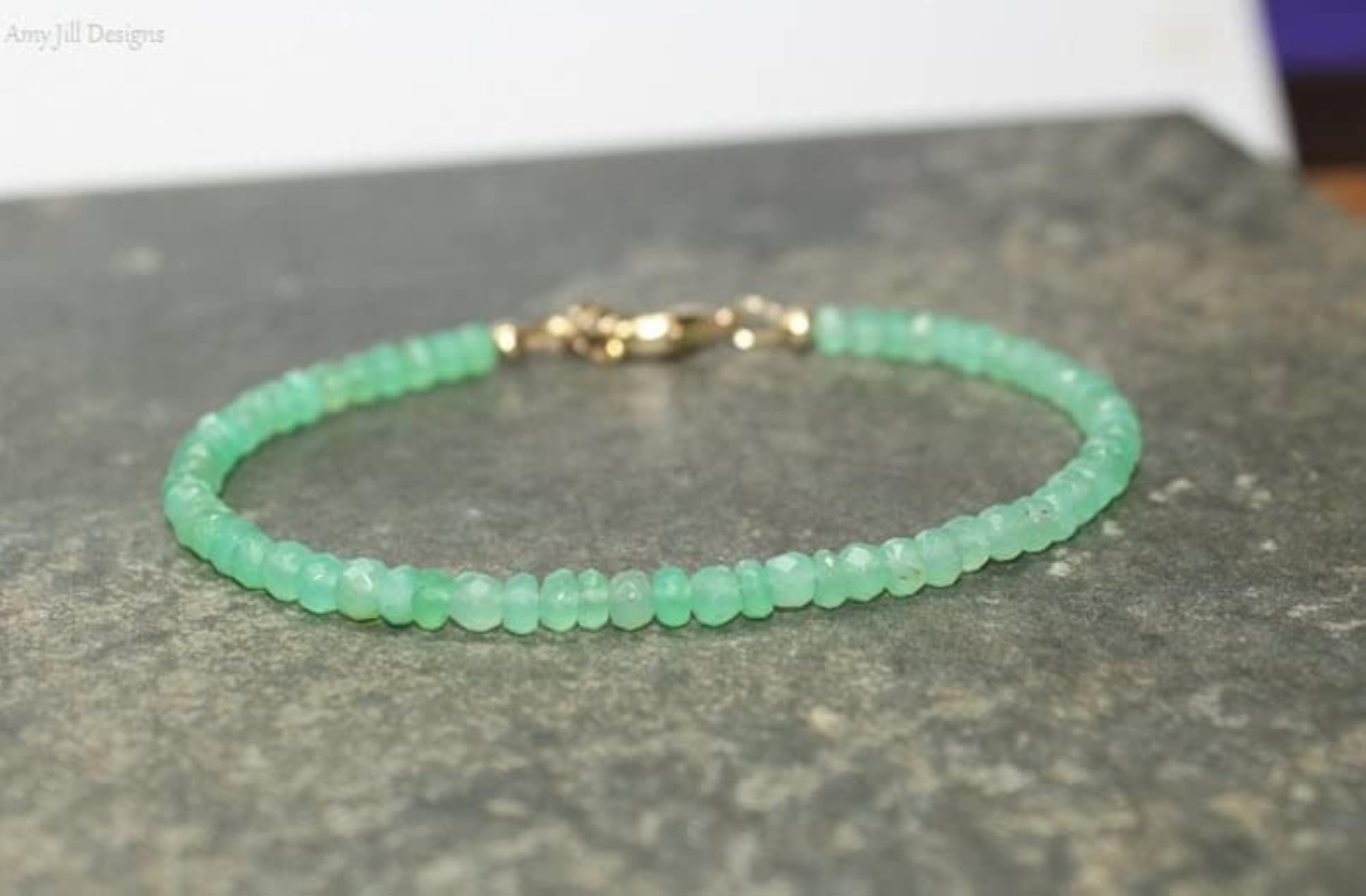 Chrysoprase Rondelle Beaded Bracelet with Gold Lock, Adjustable