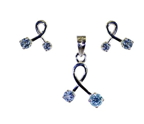 Pendentif argent bleu topaze CZ gemmes bijoux faits main pour femmes 0.7in