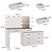 Farmhouse Large Makeup Vanity Desk, Glass Top Vanity Dresser Combo, Make Up Dressing Table, with Mirror and Lights and 8 Drawers, with Charging Station and Storage, for Bedroom, Dressing Room, White