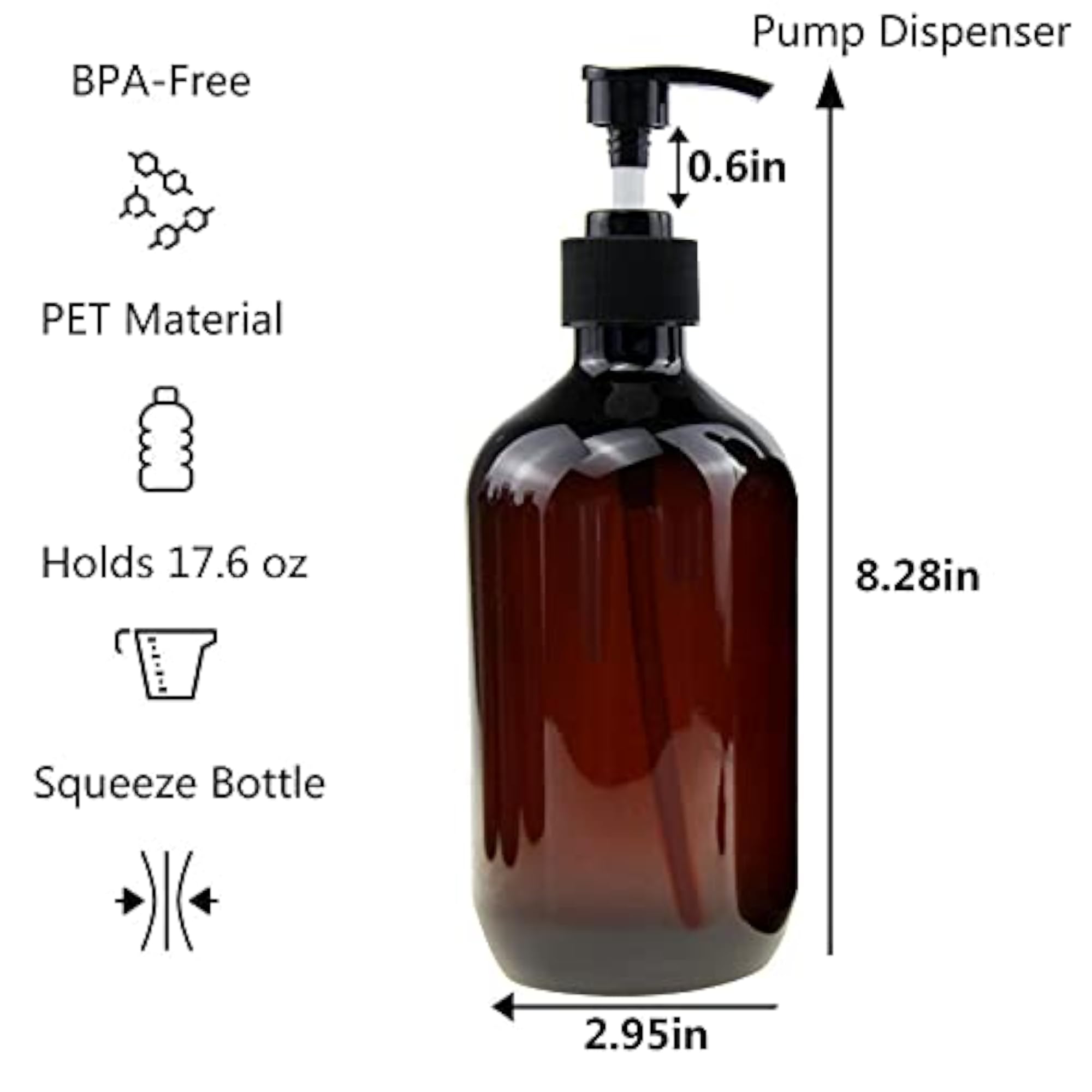 Empty Plastic Bottles with Pump Dispenser, Amber, 500ml