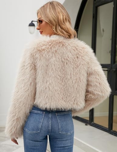 Arssm Womens Faux Fur Coat Furry Cropped Jacket Long Sleeve Open Front Parka Crop Fur Coats Shaggy Winter Outerwear2
