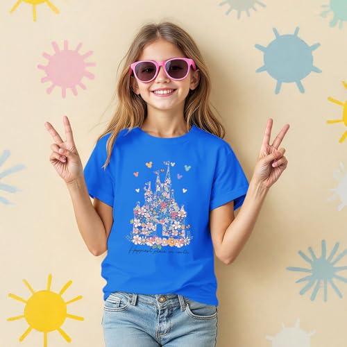 Image of Floral Castle Shirts for Girls Graphic Cute Tshirt Kids Toddler Flower Holiday Shirt Vacation Trip Tee Tops