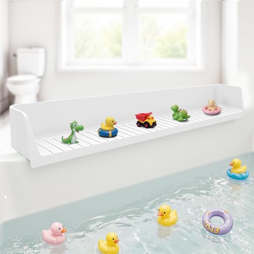 VOXOR 2.6-Ft Bathtub Splash Guard, Silicone Bathtub Water Guard with Toy Tray Shelf, Suction Cups...