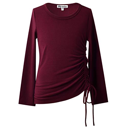 Image of Mirawise Girls Casual Long Short Shirts Tunic Tops Tee Shirt T-Shirts Side Tie Blouse 4-13 Years