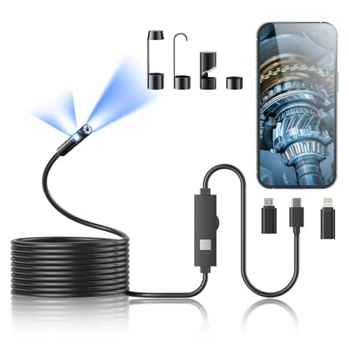 Good Homie CáMara EndoscóPica USB con Luz Sonda De 8 Mm Cable SemirríGido 200w PíXeles Ip67 Impermeable 8 Luces Led 4 En 1 Compatible para Android E iOS Smartphone, Computadora, iPad