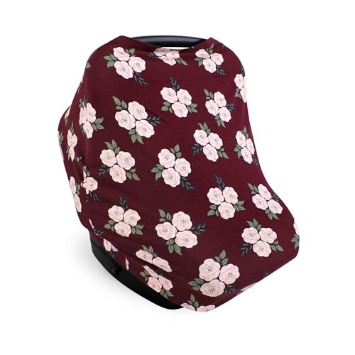 Image of Hudson Baby Unisex Baby Multi-use Car Seat Canopy, Burgundy Floral, One Size