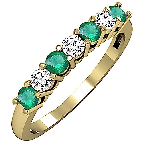 Dazzlingrock Collection 2.5mm Alternate Round Gemstone and White Diamond 7 Stone Wedding Band for Women in 14K Solid Yellow Gold