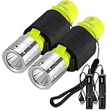 Tauchlampe, 2 Stk Wiederaufladbare Unterwasser Taschenlampe Helles LED Tauchlicht 1000 Lumen, 3 Modi Wasserdicht, Lanyard Armband Batterie & Ladegerät, Sicherheitslicht zum Schwimmen Wandern Camping