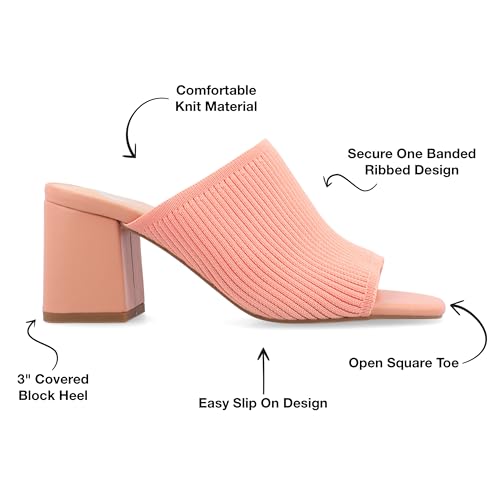 Journee Square Open Toe Chunky Block Heel Knit Slip-On Pump for Women - Lorenna Heeled Fashion Mule Coral, 102