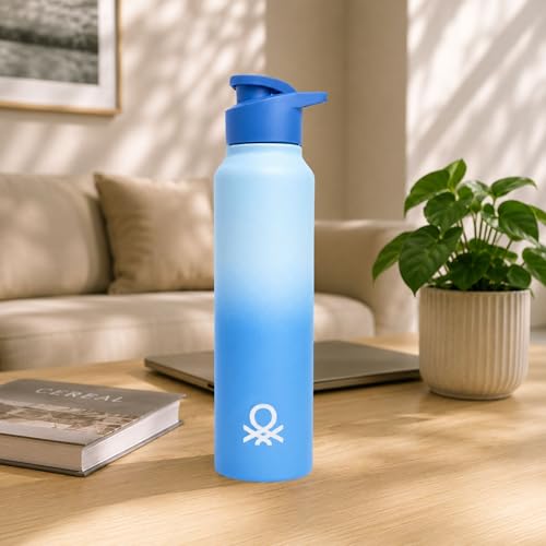 Image of United Colors of Benetton 1L (1000ML) Stainless Steel Water Bottle, Single Wall, Lightweight, Durable, Leak-Proof Cap, BPA-Free, Rust Resistant, Easy to Clean, Travel /Gym /Office /School Use