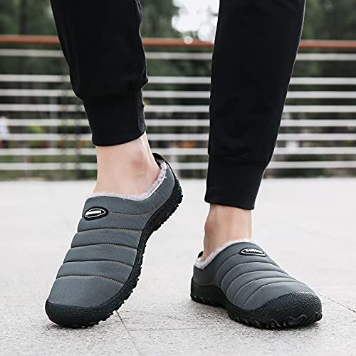 UBFEN Men's Women's Winter Warm Slippers with Fuzzy Plush Lining Slip on House Shoes with Indoor Outdoor Anti-Skid Rubber Sole 13 Women/11 Men U Dark Grey