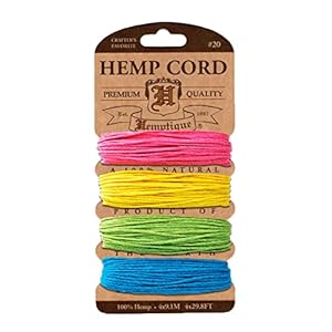 Hemptique Hemp Cord 4 Color Cards – Made with Love – Crafterâs No. 1 Choice â Eco Friendly â Plant Hanger – Scrapbooking â Gardening â Macramé â Home Décor (Razzle Dazzle Pack)
