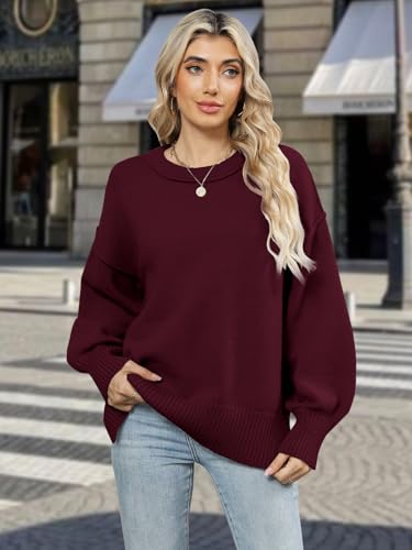 Lylinan Cozy Oversized Sweater for Women Side Slit Knit Pullover Crewneck Top for Fall Winter Outfits XS-XXL4