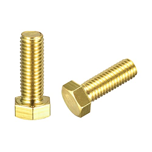 Image of uxcell Brass Hex Bolts, 1 /2-13x1-1 /2 2pcs Fully Thread Grade 4.8 Solid Brass Hexagon Head Bolt Machine Screws for Machinery