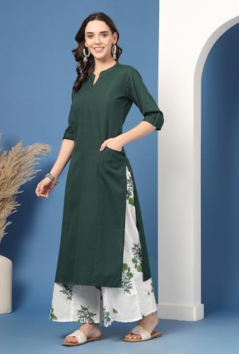 Image of Pistaa's Women's Regular Fit Cotton Solid Kurta Palazzo Set