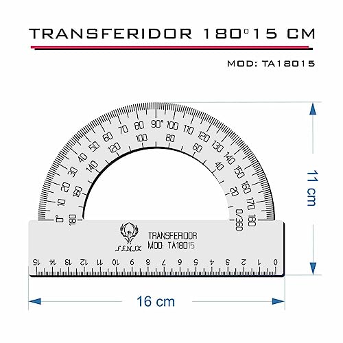 Transferidor Acrílico 180 15cm Transp Desenho Técnico Fenix