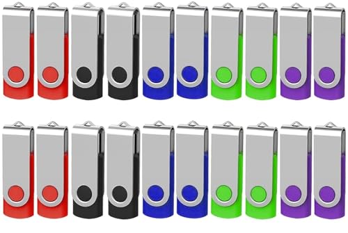 USB Sticks 8GB 20 Stück Mehrfarbig, AreTop Speicherstick USB 2.0 Pen Drives 360° Drehbar Metall Design mit lanyards for Datenspeicher